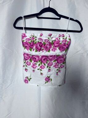 zinc White Strapless Camisole with Pink Rose Print